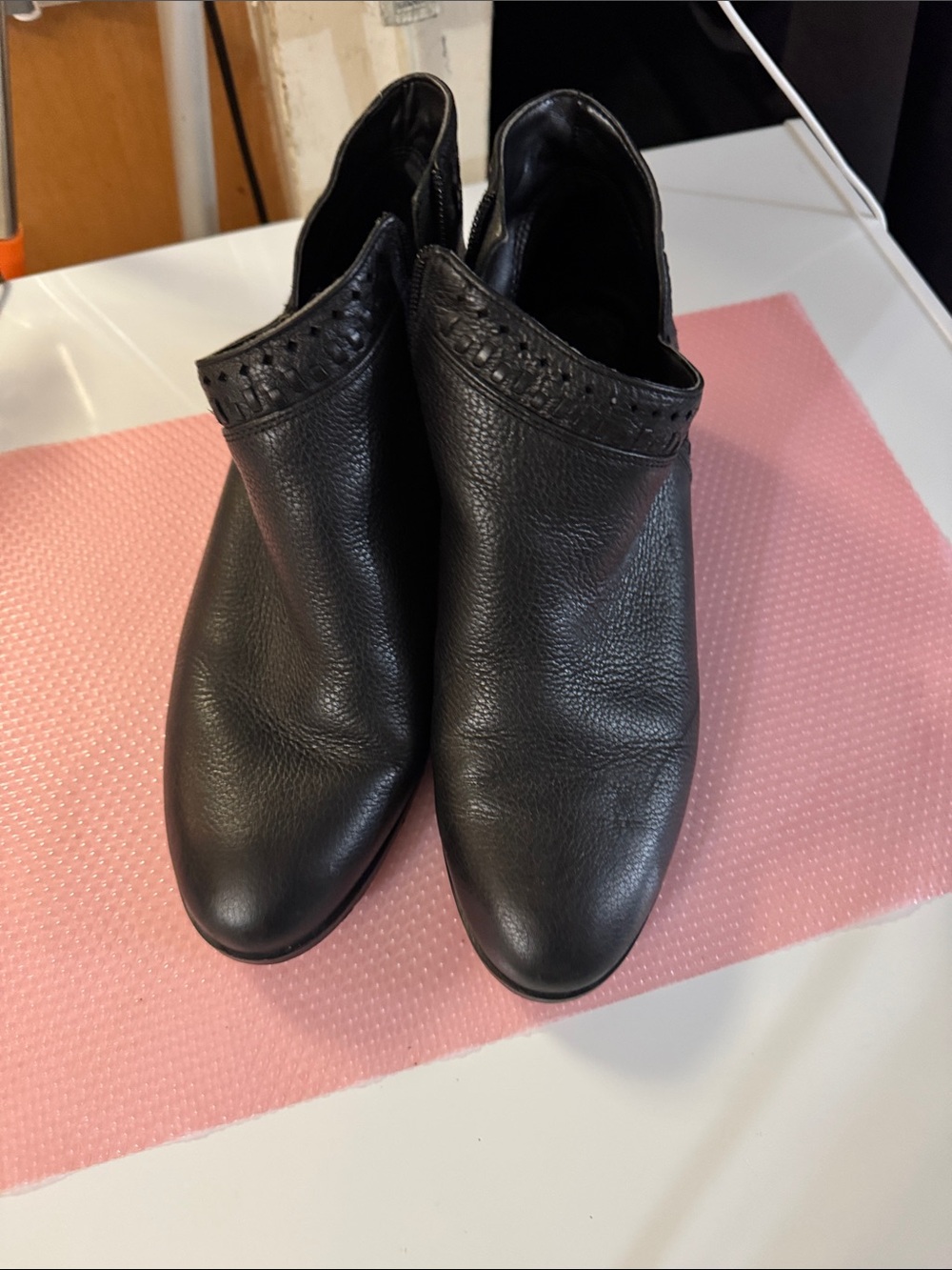 Vince Camuto Black Leather Ankle Booties with Decorative Trim